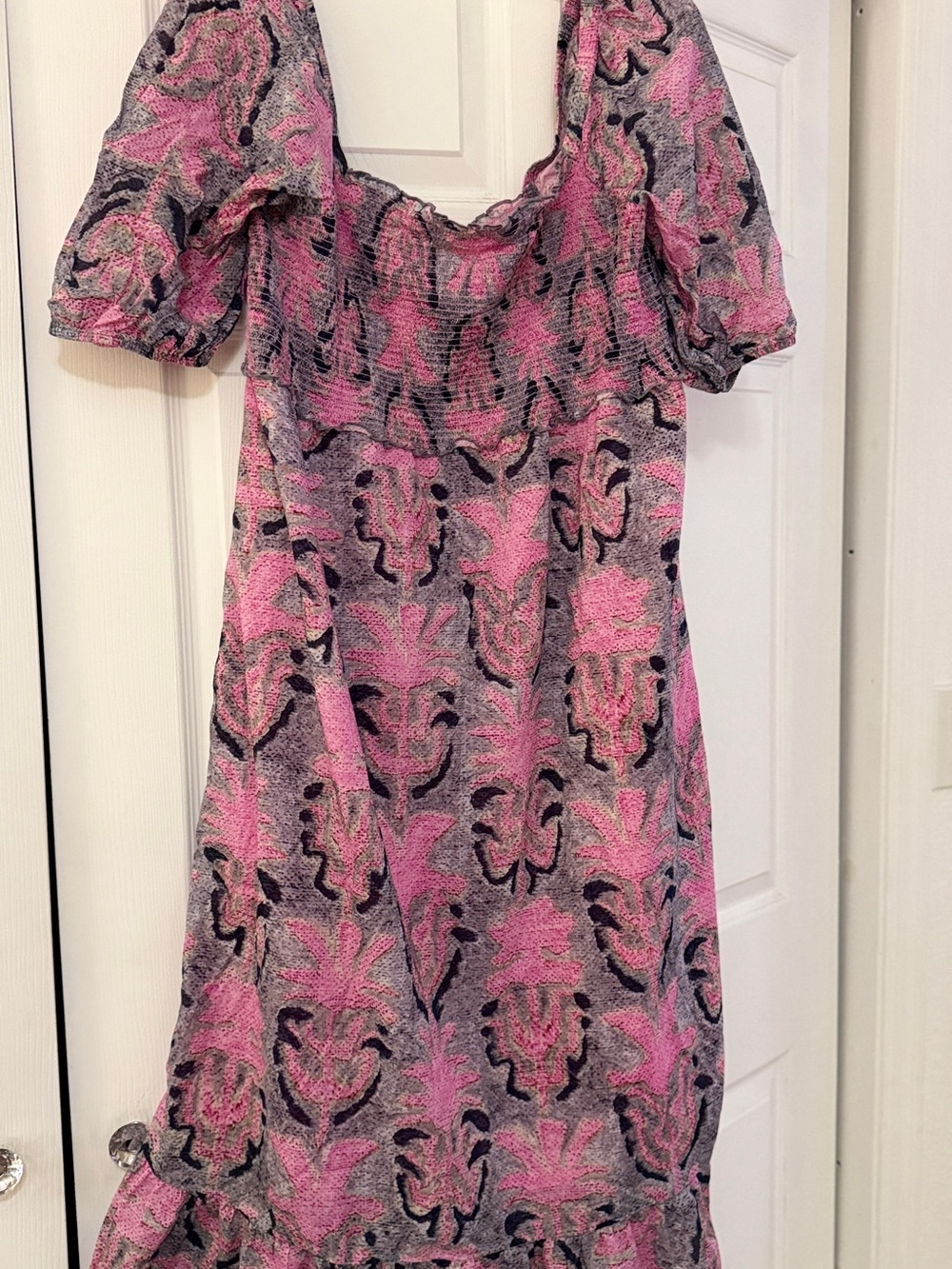 NIC+ZOE Pink and Black Patterned Midi Dress